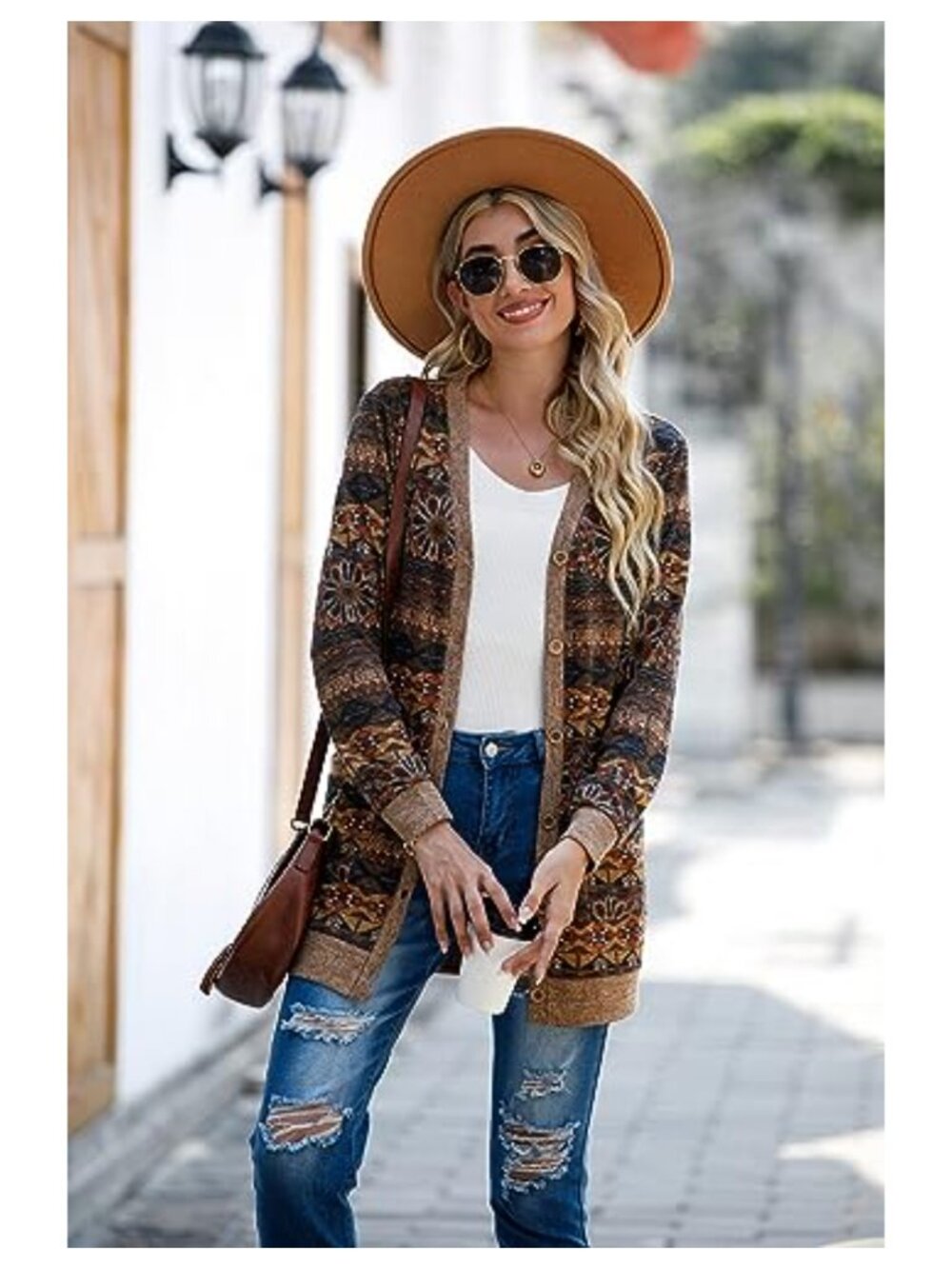 Open Front Button Down Ribbed Knit Cardigan with Pockets - Picture 2 of 6